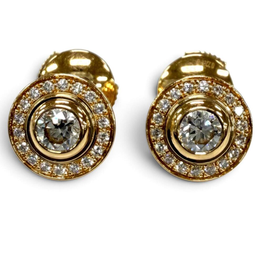 Cartier 750 (PG) Damour Diamond Earrings. Setting: 8mm. Center diamond: appro...